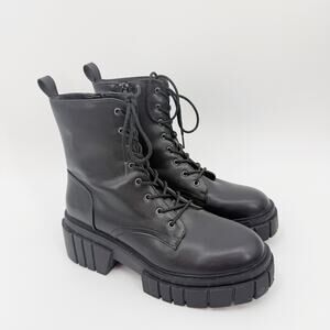 Madden Girl Philly Black Combat Boots 8M Chunky Lug Sole Lace Up Zip Grunge Y2k